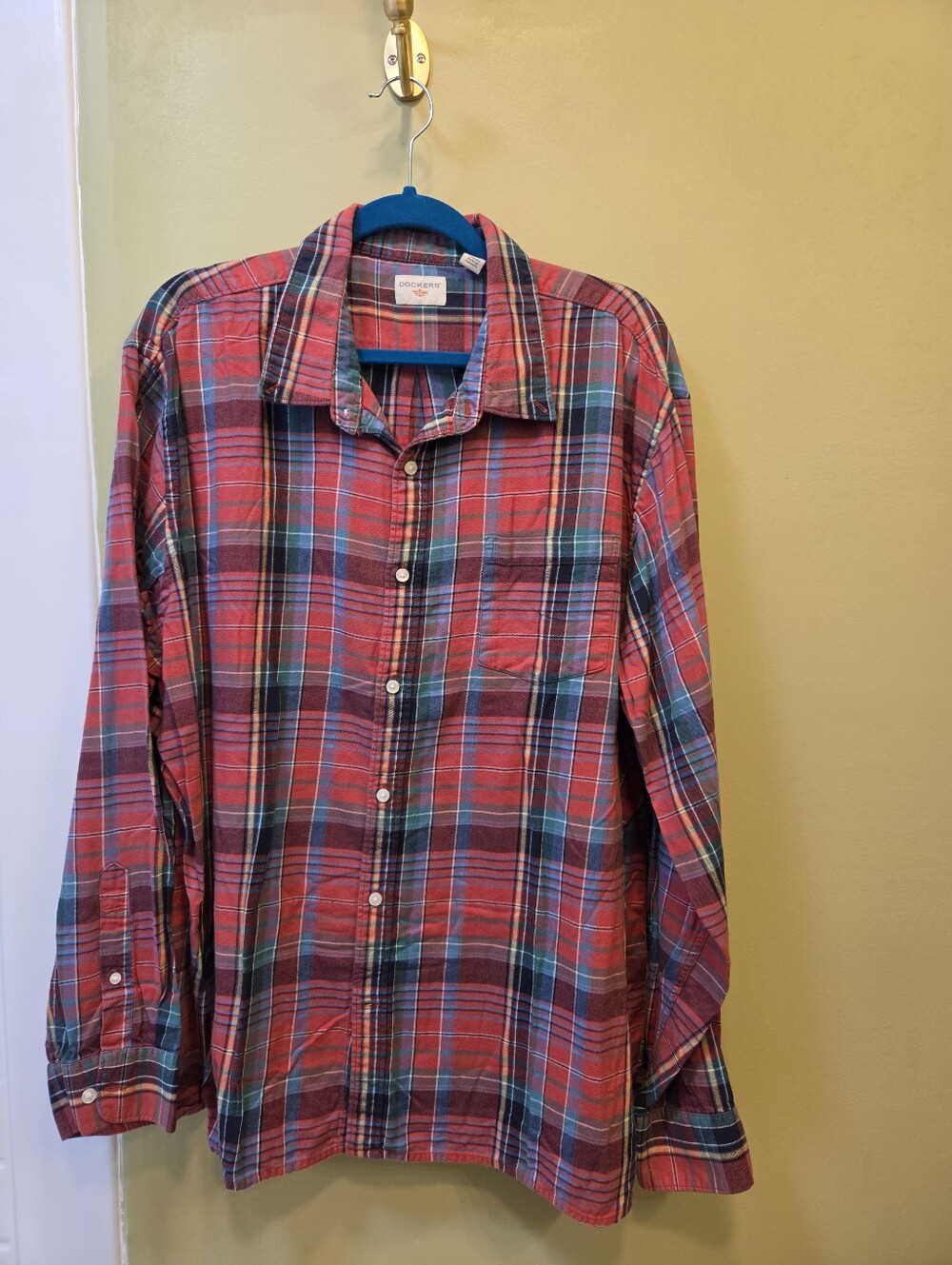Dockers Mens Red and Blue Plaid Lightweight Flannel Size XXL